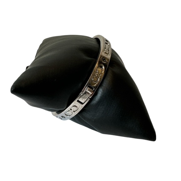 Coach Kissing C Hinged Silver with Green Crystals Bracelet - Picture 3 of 11